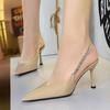 Fashion Women 9.5cm High Heels Lady Patent Leather Stiletto Heel Single Crystal Ankle Strap Heels Pumps Female Breathable Dance Shoes
