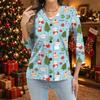 Women's Casual Christmas Print Button Down Shirt with 3/4 Sleeves