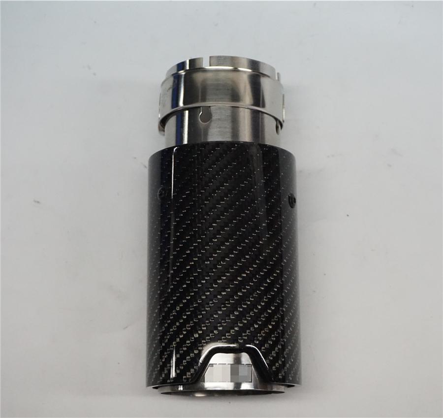 2Pcs Universal Glossy Black 100% Real Carbon Fiber Car Exhaust End Tips for BMW 2.5'' In, 3.2'' Out With Logo