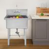 Single Basin Commercial Sink with Faucet, 304 Stainless Steel Freestanding Kitchen Sink, 27x24x40.5 In Bar Restaurant Prep Sink