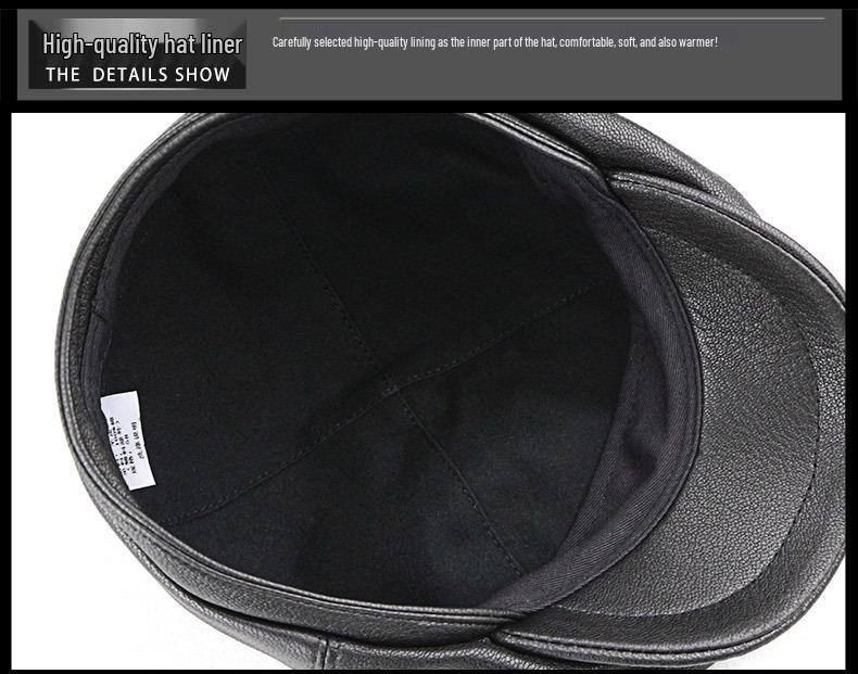 Men's Genuine Goat Leather Newsboy Beret - Trendy Spring/Autumn British-American Fashion, Thin Style for Middle-Aged.