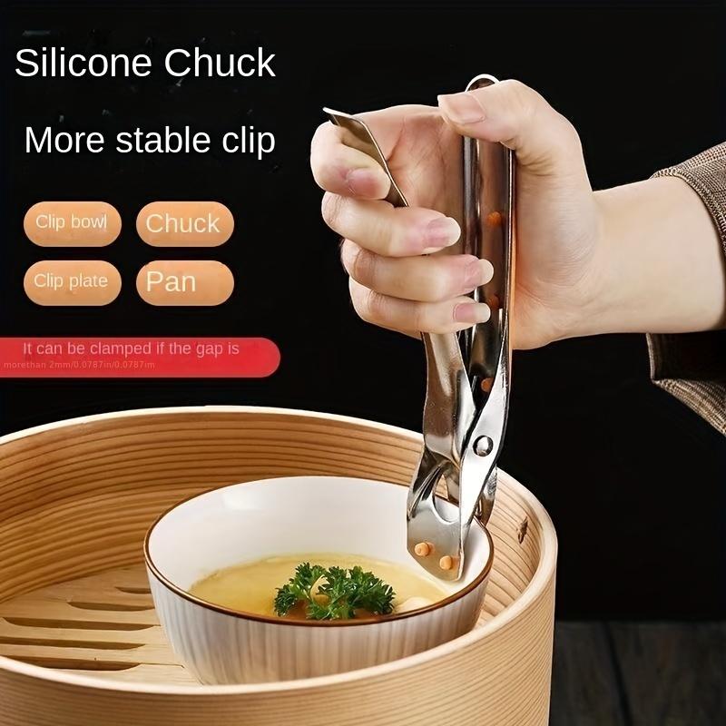 1pc Stainless Steel High-Heat Kitchen Grippers,Anti-Slip Silicone Cooking Claws for Hot Dishes&Bowls,Commercial Kitchen Utensil
