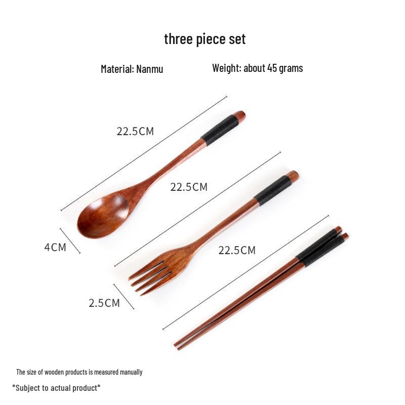 Wooden Cutlery Set: Spoon, Fork & Chopsticks with Travel Pouch