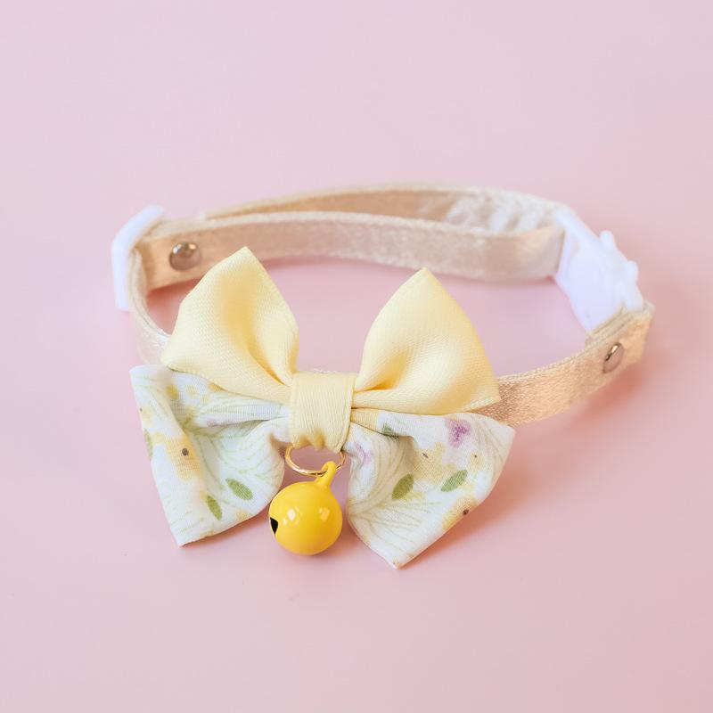 Classic Bow Pet Collar, Cat Dog Collar Macaron Bell Safety Buckle Gradient Floral Bow Adjustable Knot Cat Collars for Kitten and Puppies