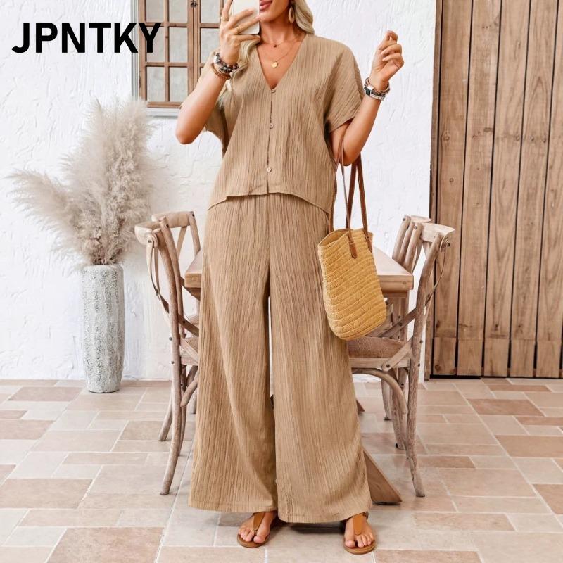 JPNTKY Women's Fashion Casual Short Sleeve V Neck Pants Suits