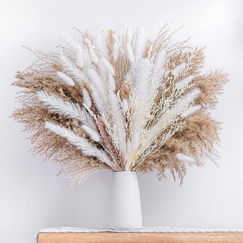 Nordic Style Dried Flower Bouquet: Mixed Arrangement with Small Reeds, Bunny Tail Grass, and Duster for Home Decoration.