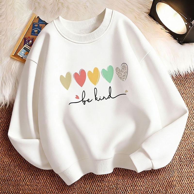 Be Kind Love Heart Colorful Children's Hoodie Sweatshirt Cute Harajuku Hoody Pullover Boys Girls Spring Casual Hoodies