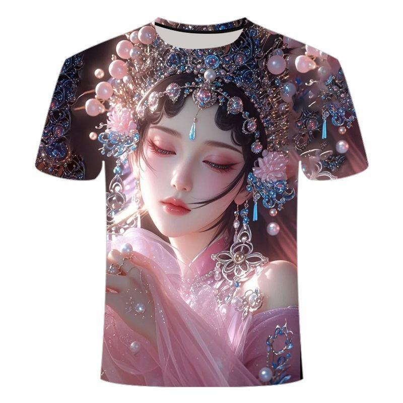 2025 Summer New Peking Short-sleeved Trend Printing Men's and Women's Personalities with The Same Round Neck T-shirt Explosion