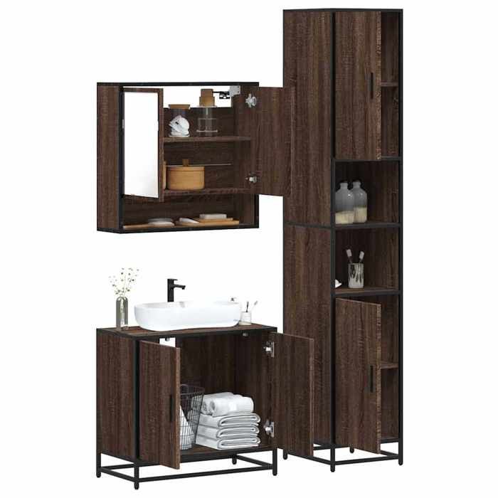 VidaXL Ensemble de meubles de salle de bain 3 pcs Chêne marron, armoire de salle de bain, armoire de rangement de toilette, 3301099