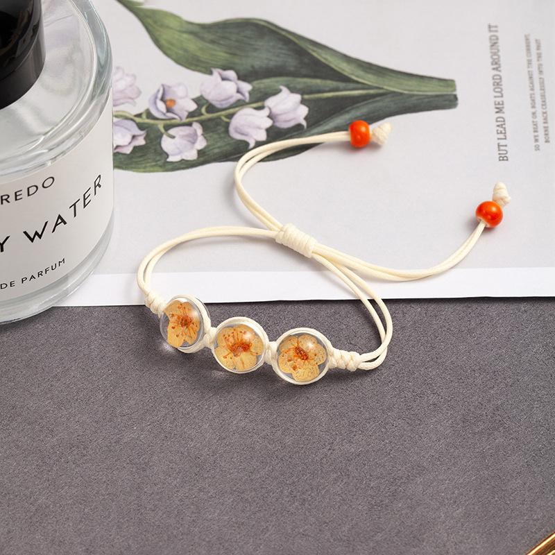 Fresh And Sweet Peach Blossom Bracelet Handmade Woven Girlfriend Dried Flower Bracelet Street Stall Girl Glass Dried Flower Bracelet