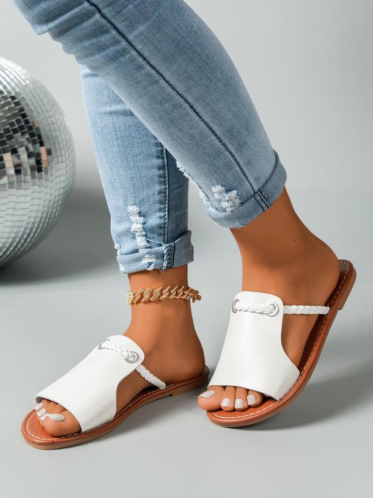 2024 Women's Plus Size Woven Beach Slippers - Solid Colors for Summer