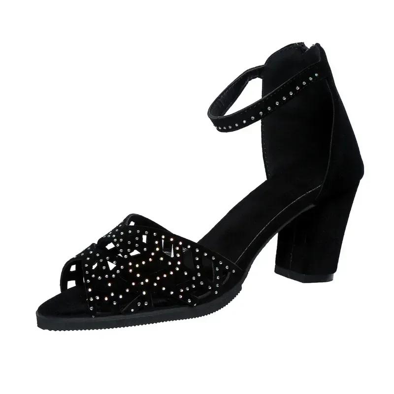 2024 New Style Fashionable Women's Sandals Versatile Solid Color Thick Heel Women's Sandals Open Toe Fish Mouth Shoes Zapatos