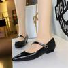 Fashion Korean Simple Women's Single Shoes With One Straps Comfortable Sloping Heels Shallow Tip Toe Low Heels Versatile Hand-Grabbing