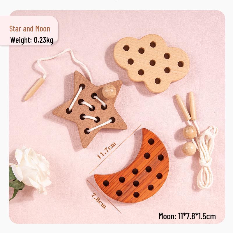 Beech Wood Chewable Stringing Toys for Toddlers - Unpainted Cognitive Puzzle Blocks