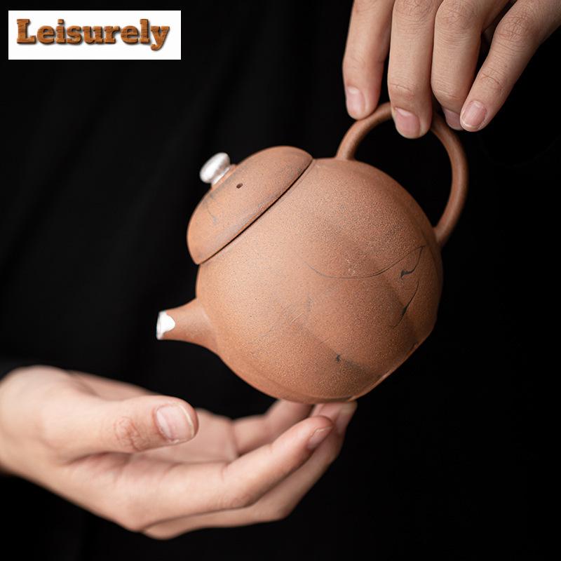 210ml Handmade Old Rock Mud Teapot Creative Pumpkin Coarse Pot Tea Making Kettle Chinese Kung Fu Tea Teaware Supplies Ornaments