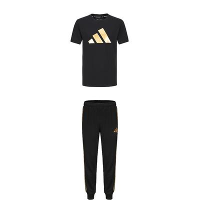 Taekwondo Logo Round Neck Pullover Simple Short Sleeve T-Shirt Striped Lace-Up Long Pants Casual Sports Suit ADICLTSPSTK-BG+TR30P1T-BG