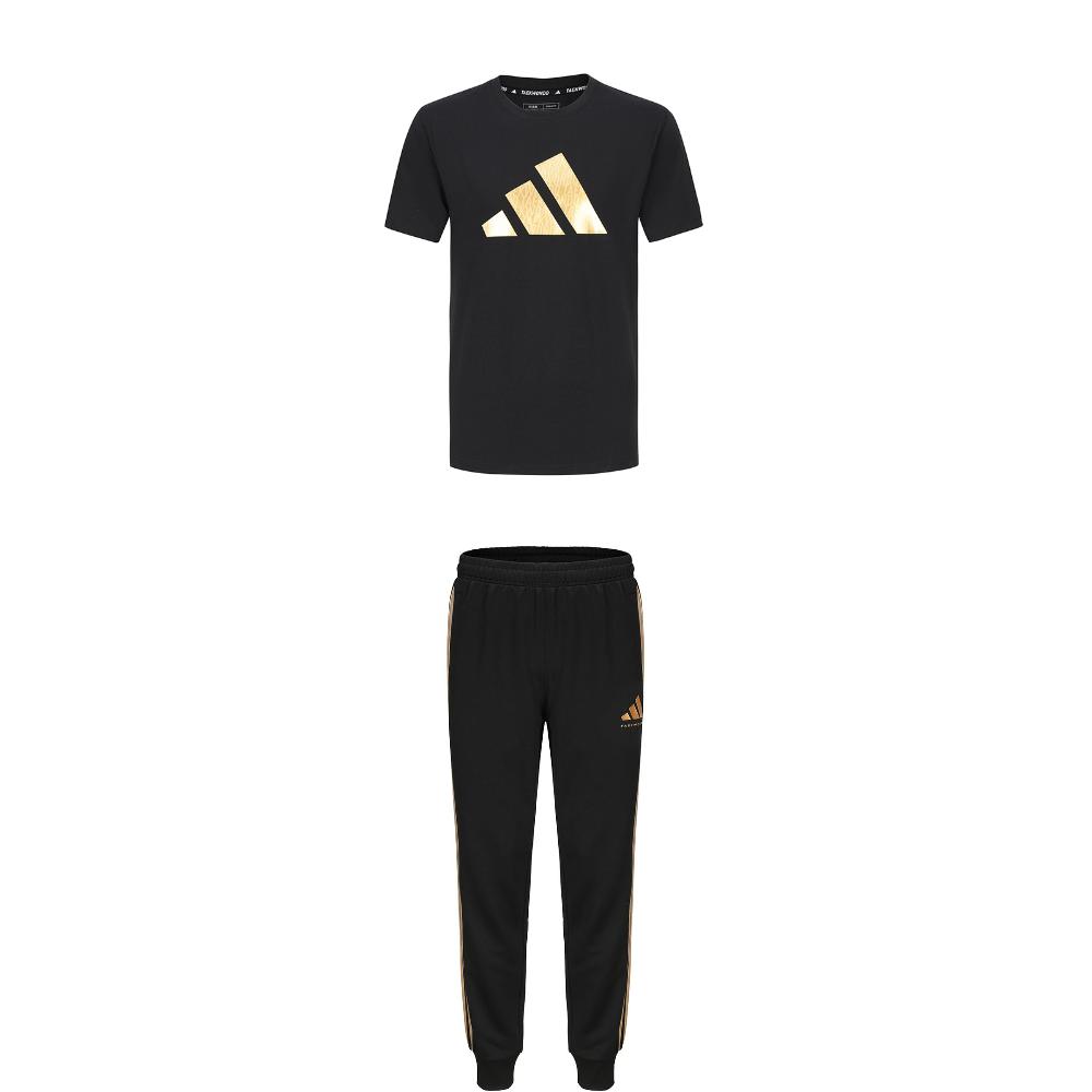 

Adidas Taekwondo Logo Round Neck Pullover Simple Short Sleeve T-Shirt Striped Lace-Up Long Pants Casual Sports Suit ADICLTSPSTK-BG+TR30P1T-BG S