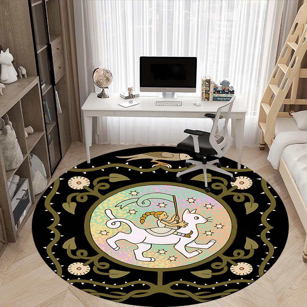 1pc Fantasy Creatures Office Round Area Rug, Indoor Mat Suitable For Office, Under Office Chairs Bedroom Living Room Home Decor, Room Deco 014