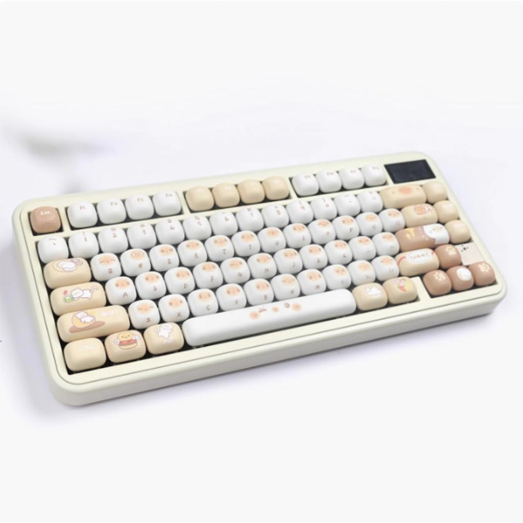 PBT Cute Keycaps, Beige MOG Profile Keycap Set, 139-Key Round Custom Keycaps for MX Cherry Mechanical Keyboards 60, 75, 100% (White)