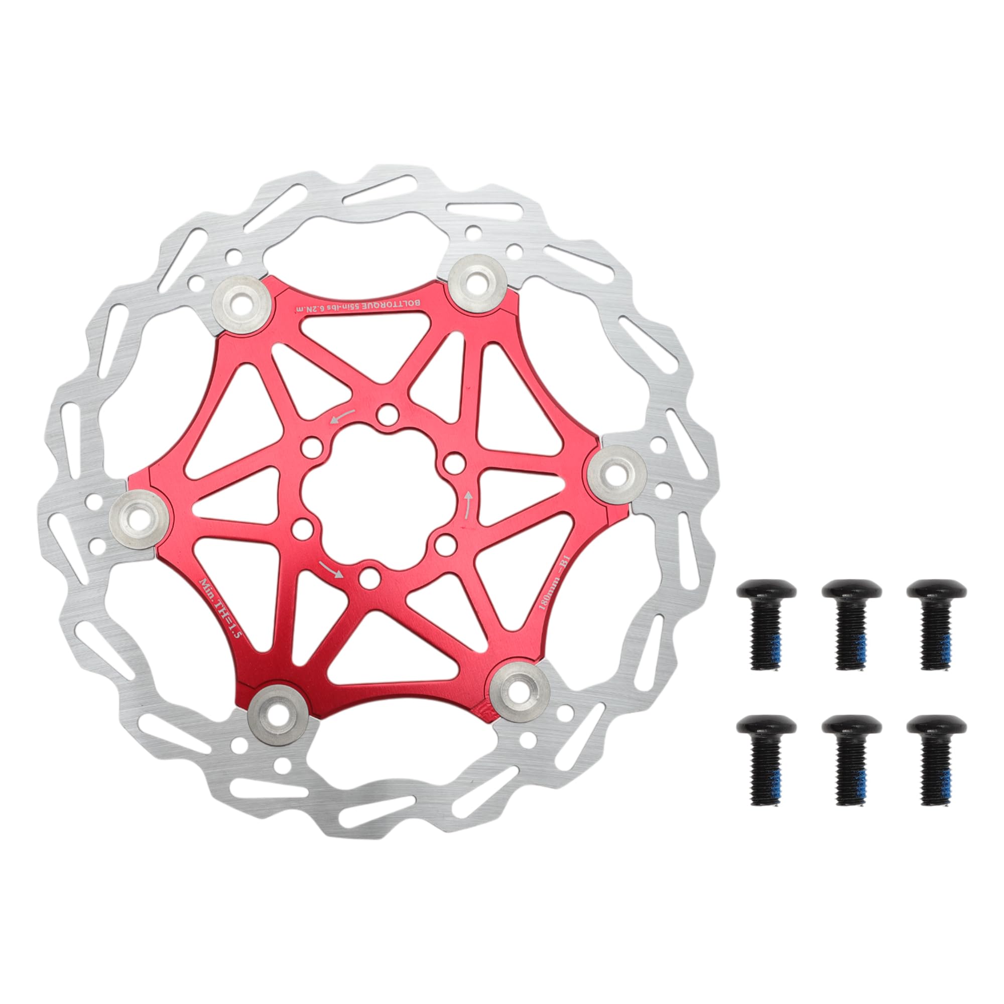 

BULLSPANN 1 комплект Велосипедный дисковый тормоз 180 мм Велосипедный тормозной диск Ротор с 6 Велосипедный плавающий дисковый тормозной ротор для горного шоссейного велосипеда Красный ротор, Болты, Электровелосипед,