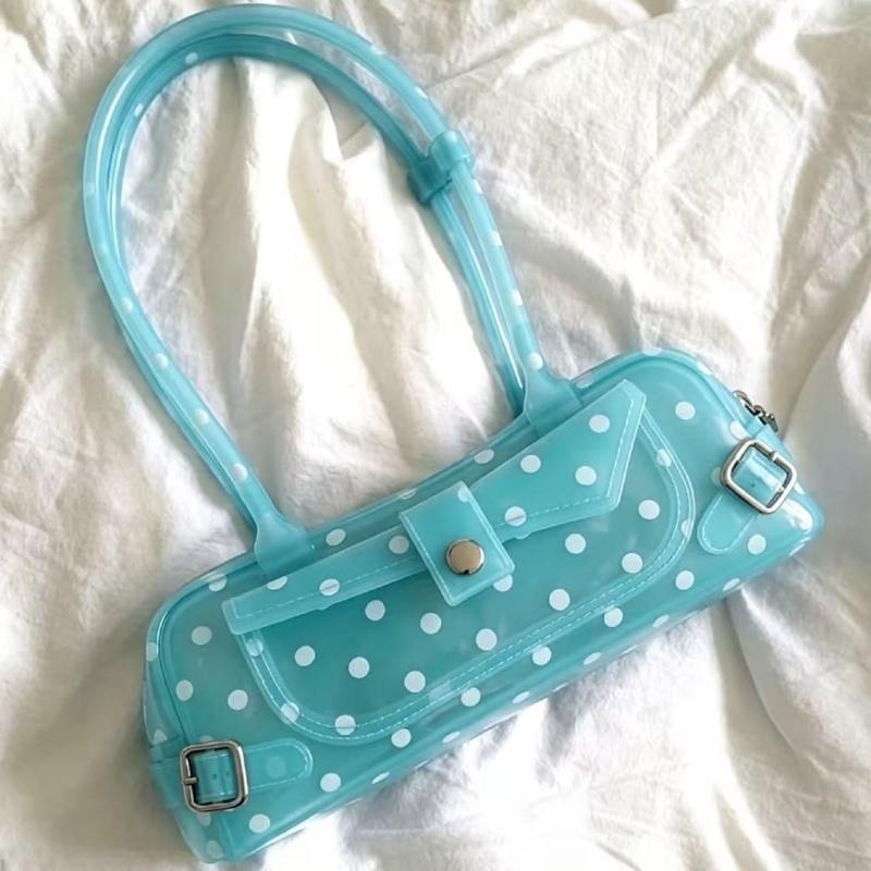 Bolso de Mano Transparente de PVC con Lunares Dulces Tubo de Gelatina Color Caramelo Mini Bolso de Hombro con Asa Superior Bolso Tote para Vacaciones de Verano en la Costa