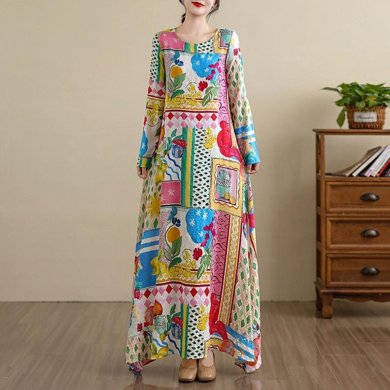 

Хлопковое винтажное цветочное платье большого размера с длинным рукавом, новинка, повседневное свободное платье для женщин, весна, лето, осень XXL