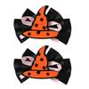 1 Pair Girl Hairpins, Anti-Slip Clip Design Bang Hair Pins, 3D Bow Pumpkin Skull Eyes Halloween Shape Hair Clips, Thick Ribbed Webbing Hair