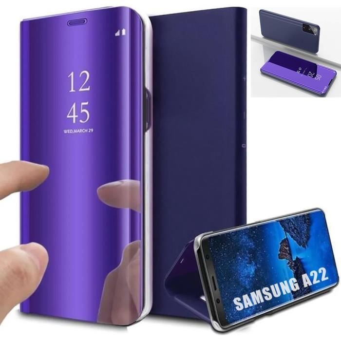 Coque de Protection - PROSHOP - pour Samsung Galaxy A22 5G - Effet Miroir - Fenêtre Translucide - Violet