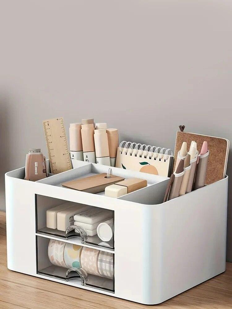 1PC Porta Penne Con 2 Cassetti Porta Matite Multifunzionale Per Scrivania Porta Oggetti Scatola Portaoggetti Per Scrivania Forniture per Ufficio Tavolo da Toeletta