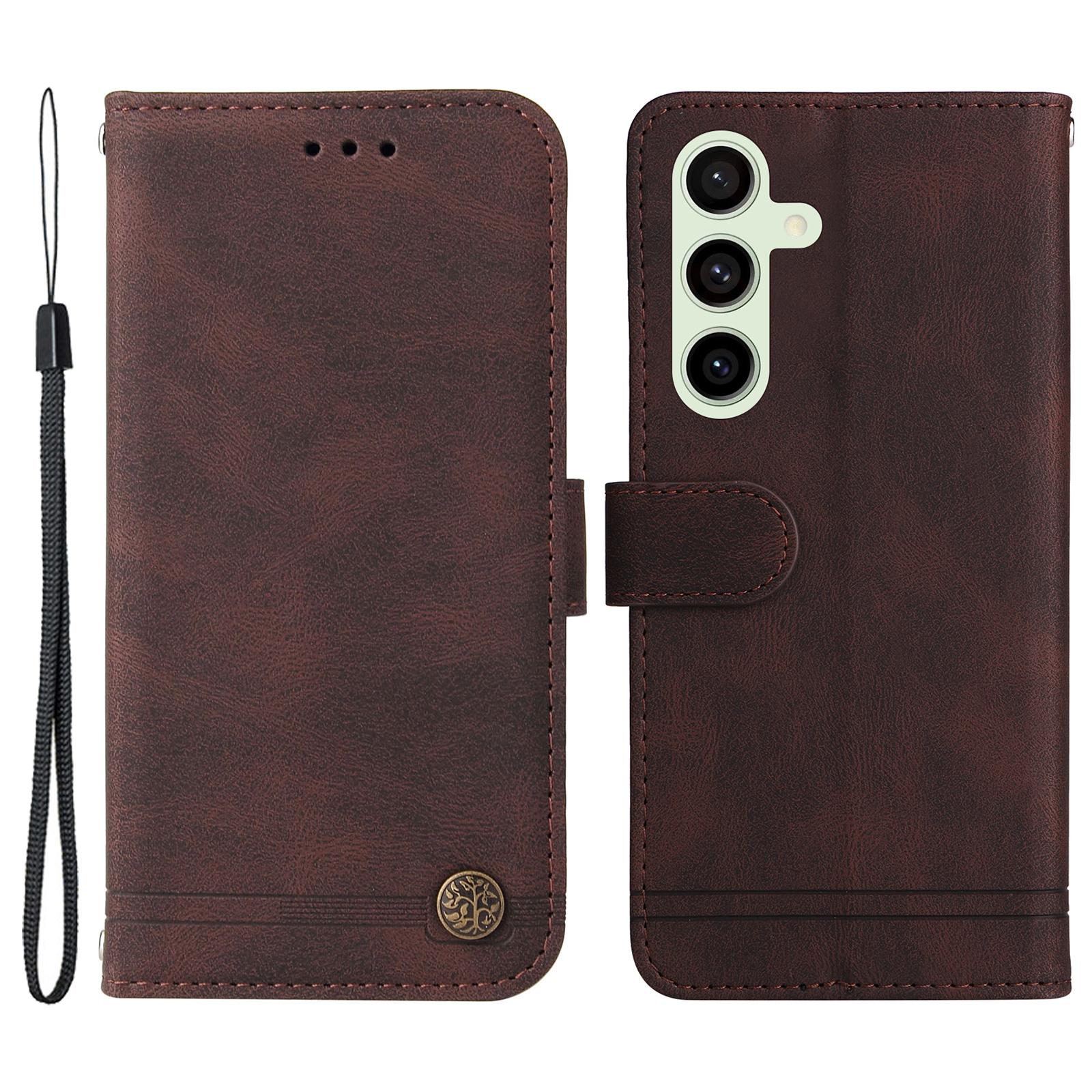 

For Samsung Galaxy S24 FE Leather Wallet Cases Skin Touch Phone Cover Stand with Strap Brown