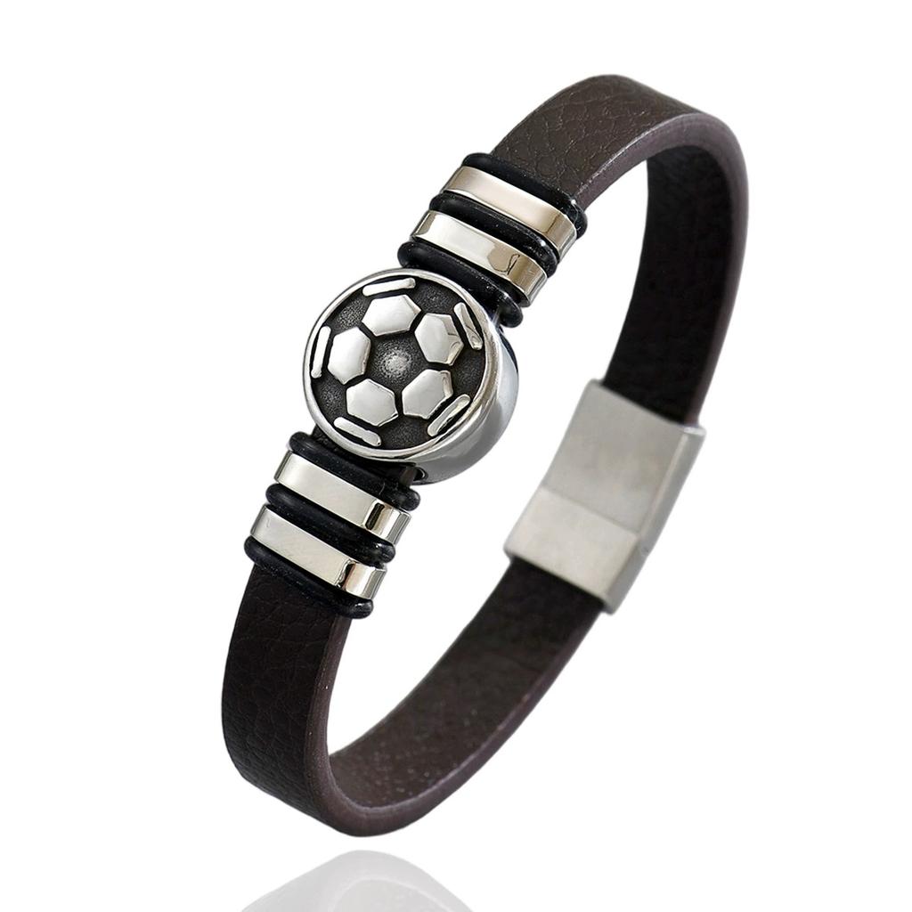 Custom Jewelry Customizable Men Soccer Leather Bracelet Vintage Minimalist Sport Style Durable Comfort Versatile Wristband