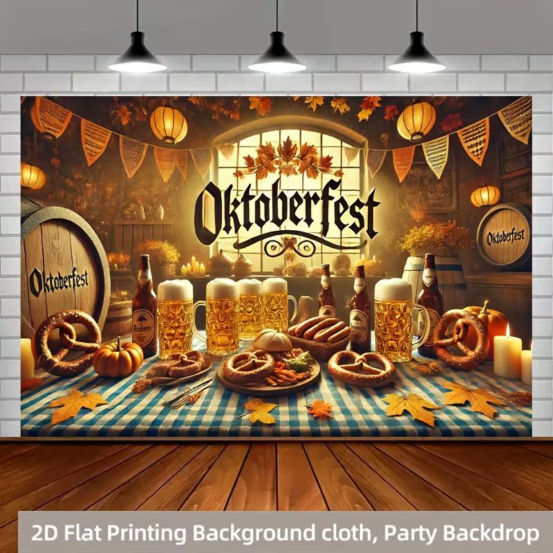 2D Oktoberfest Party Backdrop Banner, Beer & Pretzel Photography Background 47.2x31.5inch/120*80cm