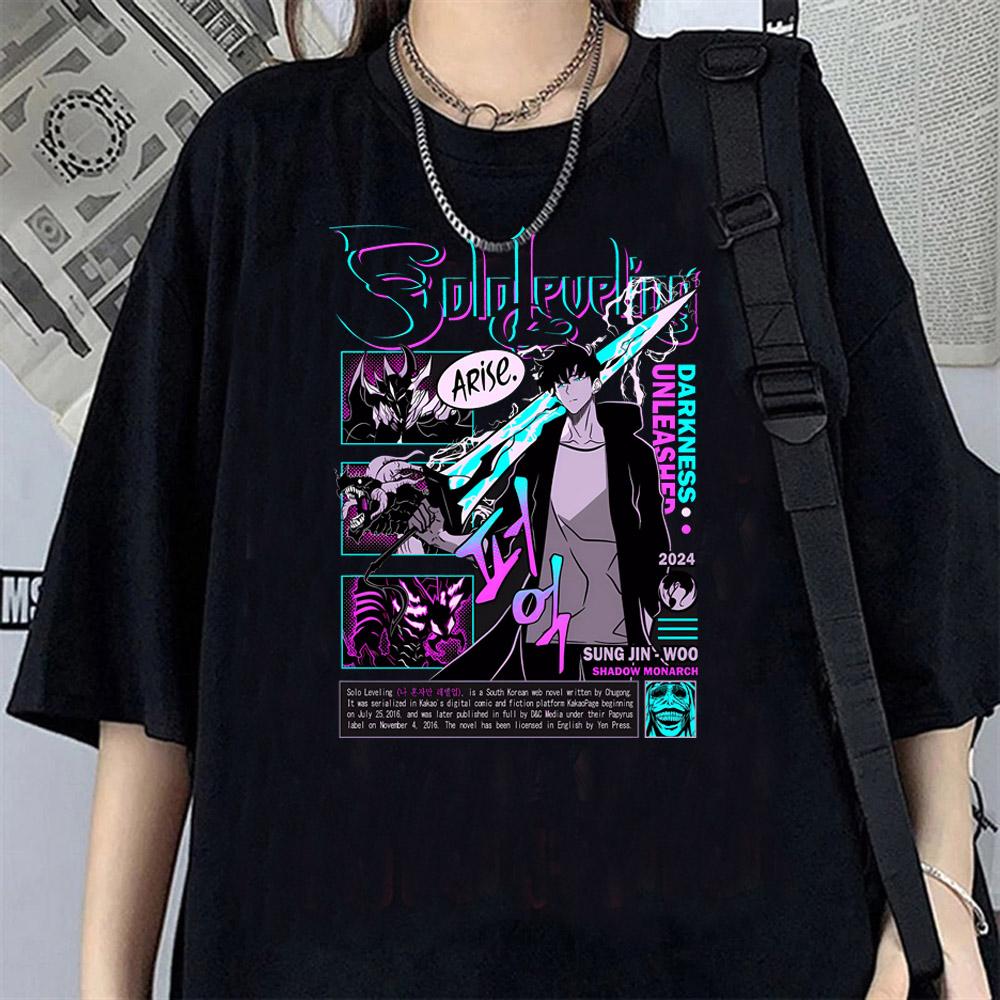 Solo Leveling T-Shirt Sung Jinwoo New Anime Manga Tshirt Men Women Clothing Short Sleeve Cartoon T Shirt