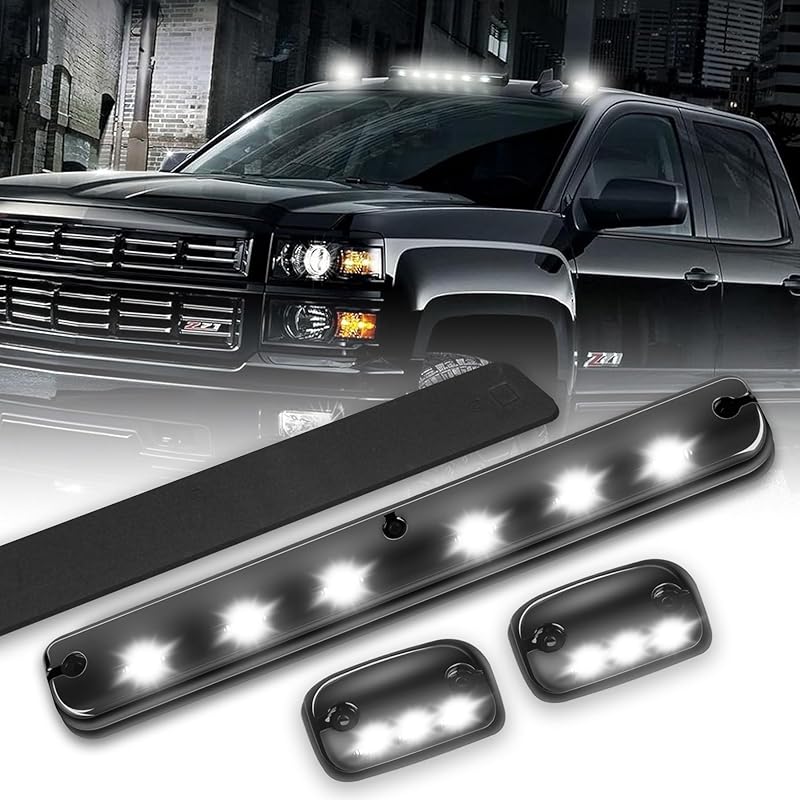 3X LED Cab Marker Lights Smoked Lens Amber Cab Top Roof Running Light Assembly Compatible with Silverado/Sierra 1500 2500 2500HD 3500 3500HD 2014