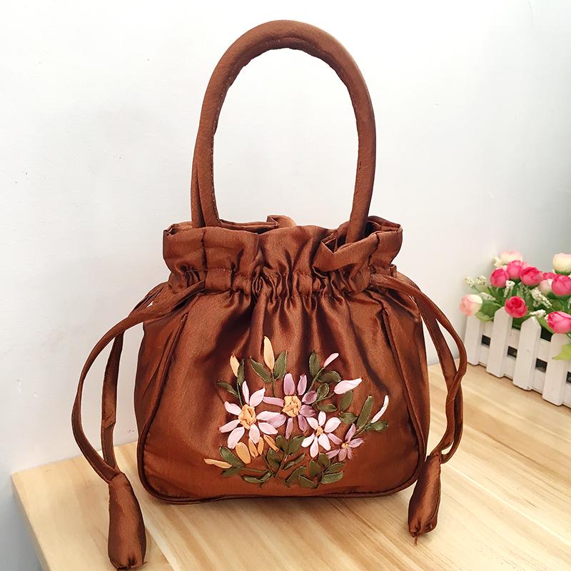 Bolso Cubo Vintage Bordado Étnico con Cordón 2025 para Mujer - Bolso de Tela Hecho a Mano para Teléfono Móvil y Almacenamiento