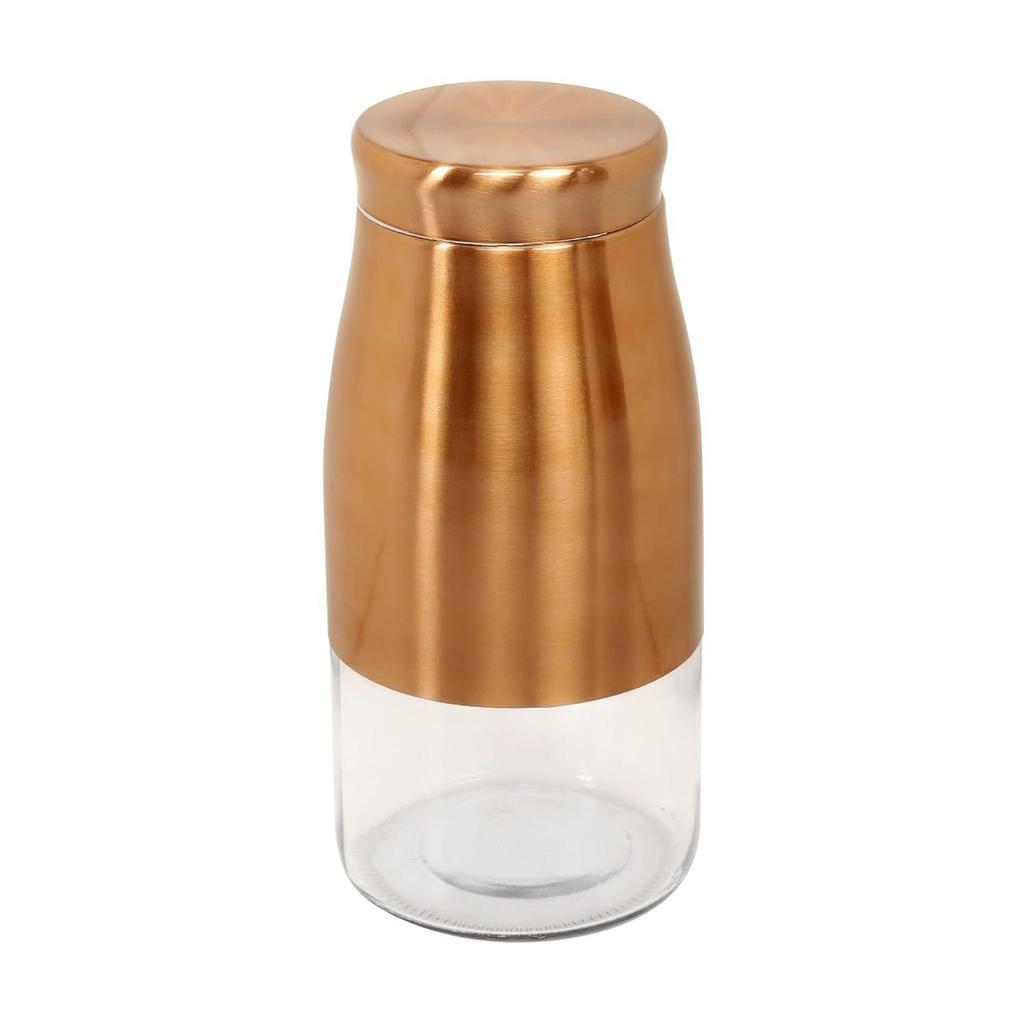 Rose Gold Finish - Bell Bottom Glass Jars for Sugar,Cereal, Spices, Pulses and Other Kitchen Storage 2250ml, Set of 6