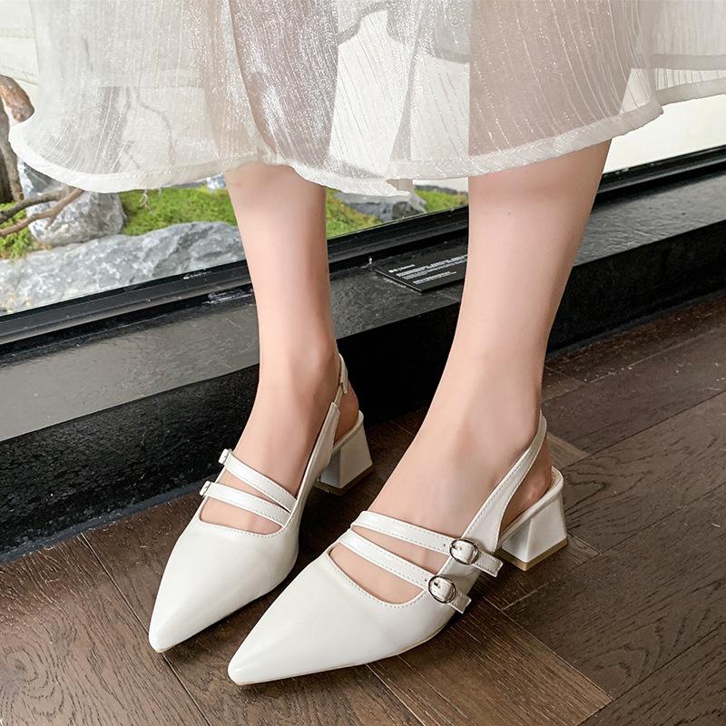 Niche High Heels Solid Color Bag Head Sandals Fairy Shoes 2025 New Spring and Summer Black French Pointed Single Shoes