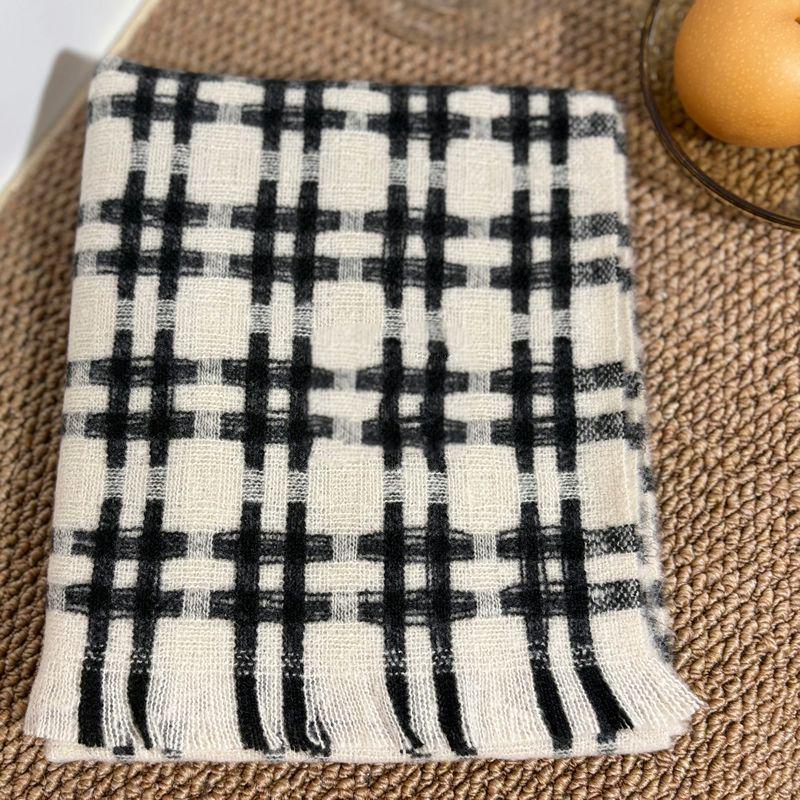 Women's Faux Cashmere Plaid Scarf - Korean Style, Thick & Warm Autumn/Winter Shawl