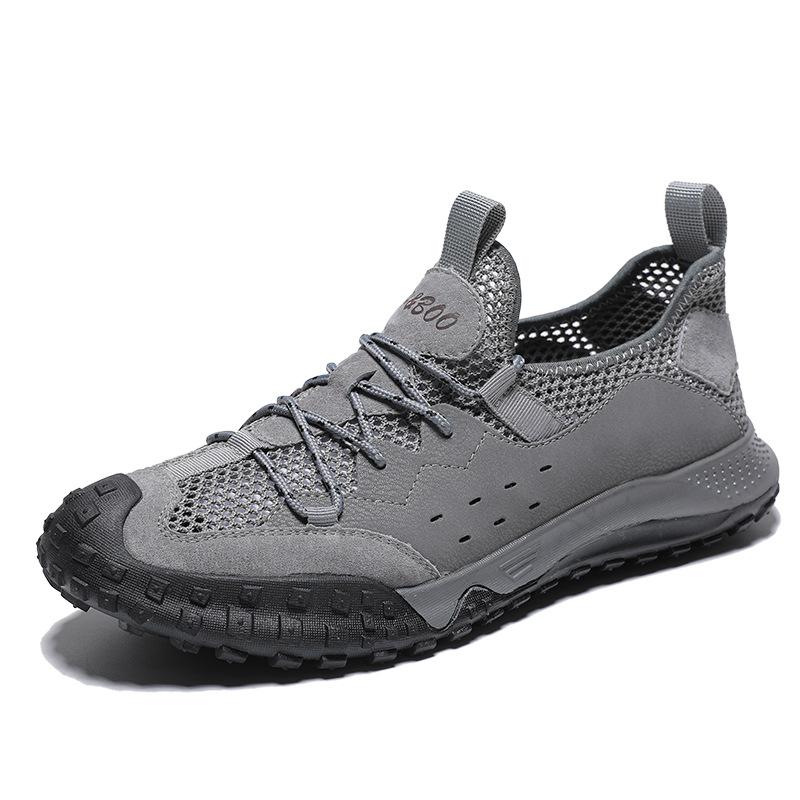 Summer new Korean version hollow mesh shoes men's breathable pigskin outdoor casual shoes men's lace-up mesh shoes