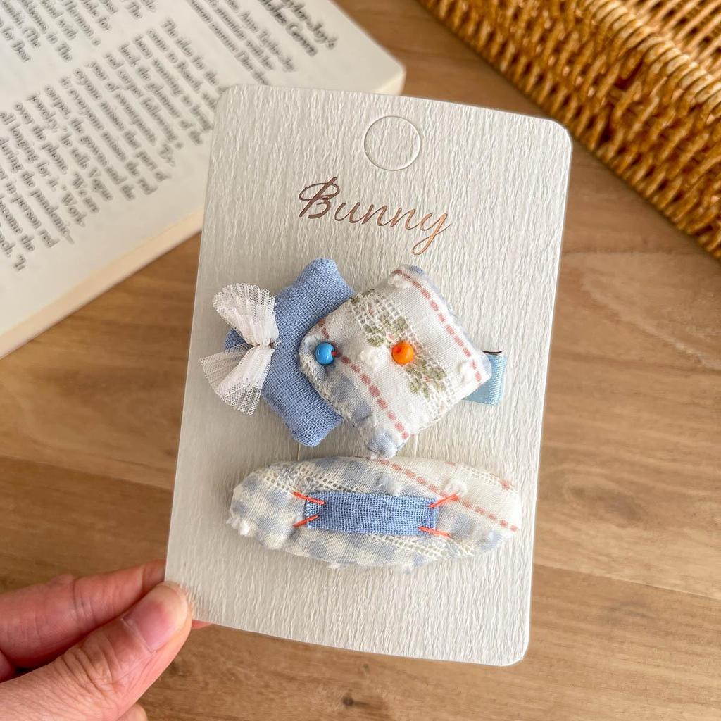 Bunny Blue Series Handmade Bow Button Hair Clip - Elegant Hair Accessory for Girls