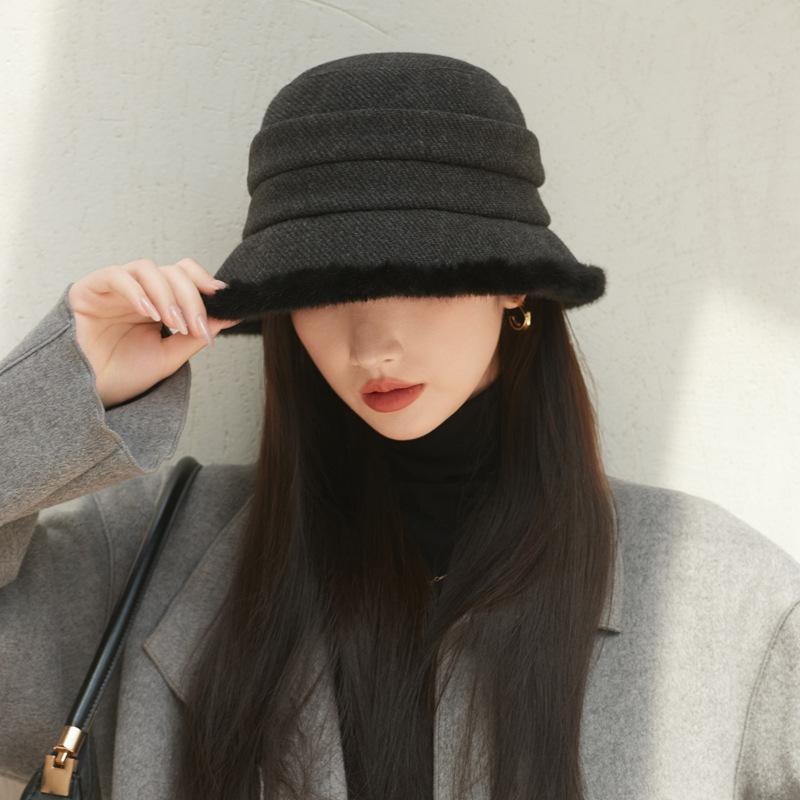 Korean New Autumn and Winter Hat for Women In Winter Plush Warm Bucket Hat Big Head Circumference Showing The Face Small Fisherman's Hat Thick