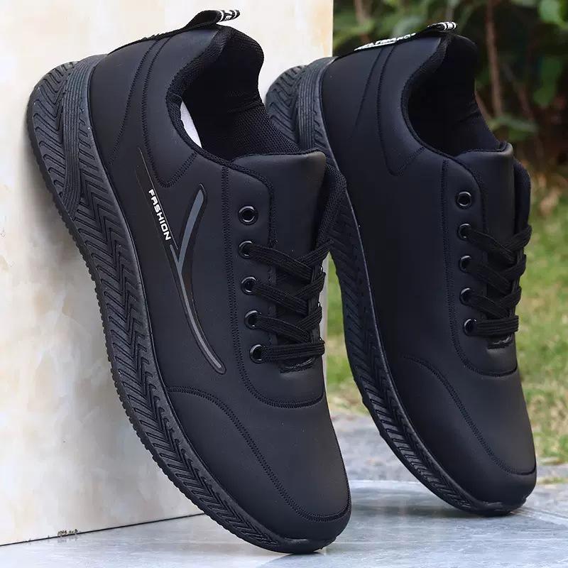 Men's Lightweight White Leather Waterproof Non-Slip Casual Work Sneakers for Autumn