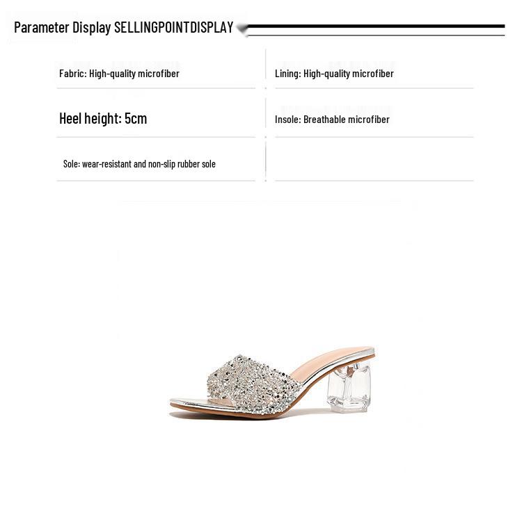 Plus Size One-Strap Rhinestone Chunky Heel Peep-Toe Sandals for Women