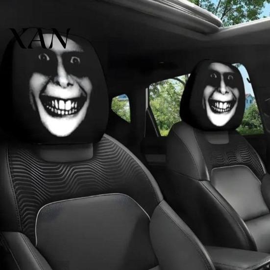 Vehicle Interior Comfort Accessories Halloween Car Headrest Cover, Scary Pattern Print Stretchable Soft Fabric Guard Protector, Breathable Polyester