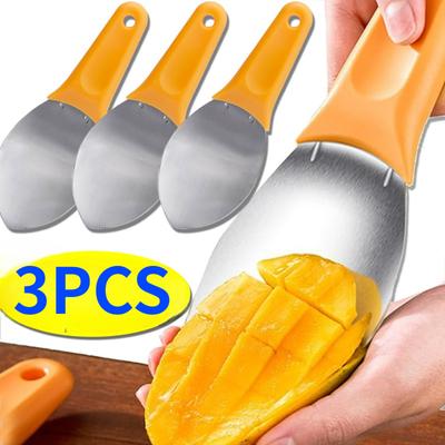 3PCS Stainless Steel Fruit Spoons Multifunctional Mango Watermelon Cutting Knife Avocado Slicer Peeling Meat Separator Kitchen Tools