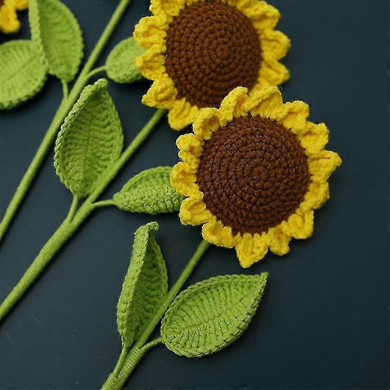 Crochet Sunflower Crochet Artificial Sun Flower Decor Knitted Wool Sunflowers Artificial Flower Wall Decor Wedding Bouquet - DD