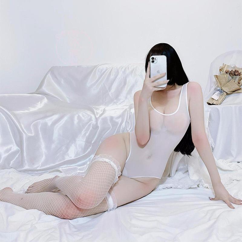 Błyszczący jednoczęściowy strój kąpielowy dla kobiet, seksowny, z perspektywą, japoński, dead pool, wodny, czyste pożądanie