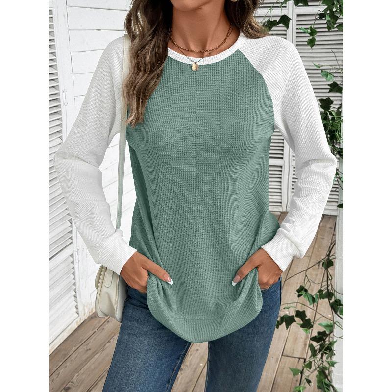 IHUASU Women's Fashion Casual O-Neck Long Sleeve Blouses & Shirts