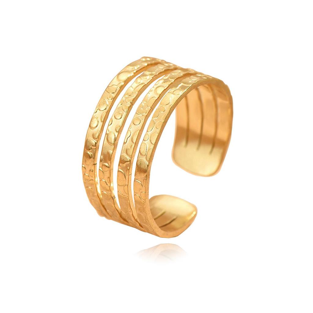 European Striped Stainless Steel Adjustable Open Ring - Simple and Versatile Jewelry Piece