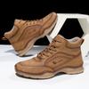 Large Size Men's PU Leather Boots, Men's Fashion Hand-stitched Martin Boots Flat-bottomed Lace-up Casual Shoes